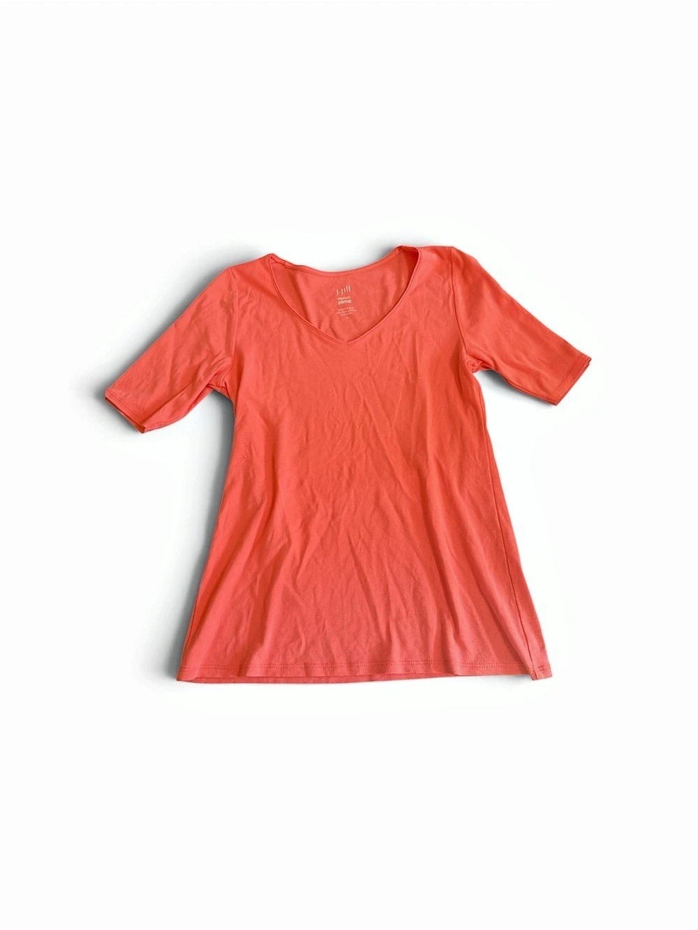 J.Jill Pima Cotton Short-Sleeve V-Neck Tee Coral